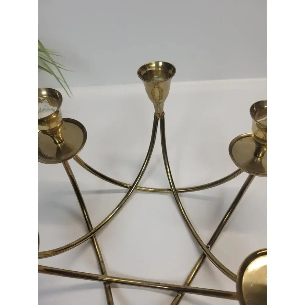 Vintage Brass 6 Arm Star Candelabra Mid Century Candle Holder 1 Missing Bobeche